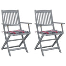 Massief acaciahout tuinstoelen met kussens voor tuin en terras - Rood ruitpatroon / 2 - Tuinstoelen
