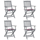 Massief acaciahout tuinstoelen met kussens voor tuin en terras - Rood ruitpatroon / 4 - Tuinstoelen