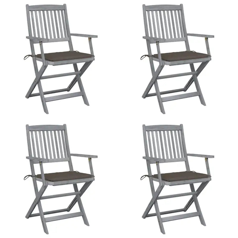 Massief acaciahout tuinstoelen met kussens voor tuin en terras - Taupe / 4 - Tuinstoelen