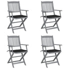 Massief acaciahout tuinstoelen met kussens voor tuin en terras - Zwart / 4 - Tuinstoelen