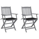 Massief acaciahout tuinstoelen met kussens voor tuin en terras - Zwart / 2 - Tuinstoelen