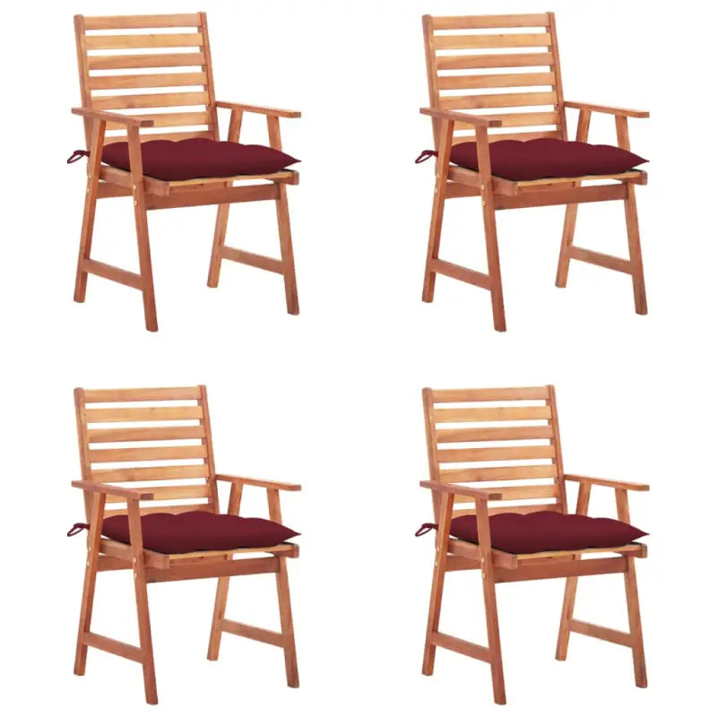 Massief acaciahout tuinstoelen set met kussens voor buiten eten - Wijnrood / 4 - Tuinstoelen