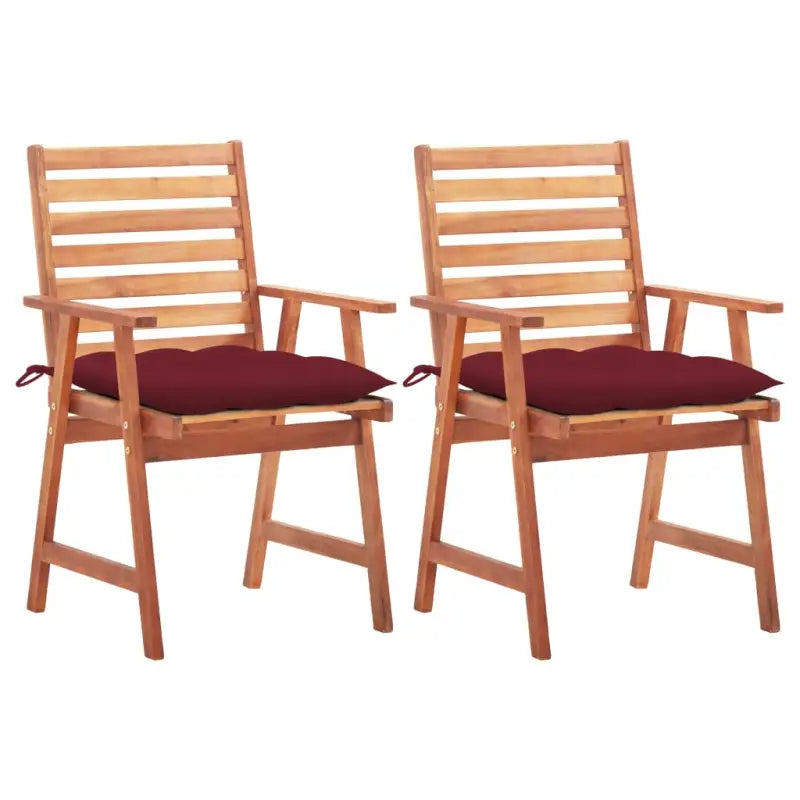 Massief acaciahout tuinstoelen set met kussens voor buiten eten - Wijnrood / 2 - Tuinstoelen