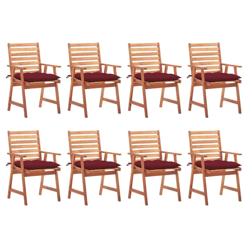 Massief acaciahout tuinstoelen set met kussens voor buiten eten - Wijnrood / 8 - Tuinstoelen