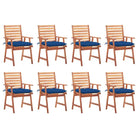 Massief acaciahout tuinstoelen set met kussens voor buiten eten - koningsblauw / 8 - Tuinstoelen
