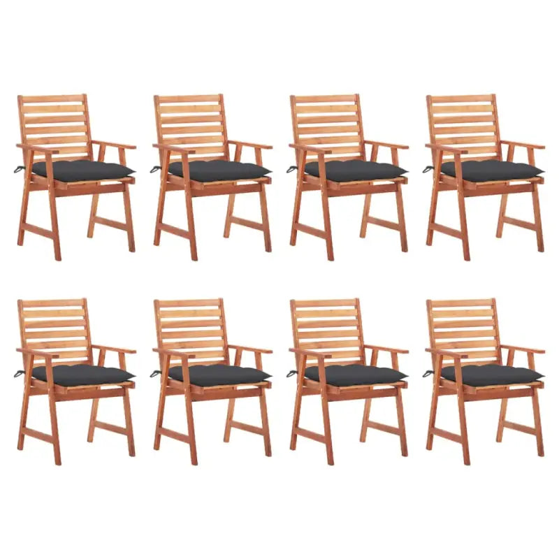 Massief acaciahout tuinstoelen set met kussens voor buiten eten - Antraciet / 8 - Tuinstoelen
