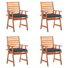 Massief acaciahout tuinstoelen set met kussens voor buiten eten - Antraciet / 4 - Tuinstoelen