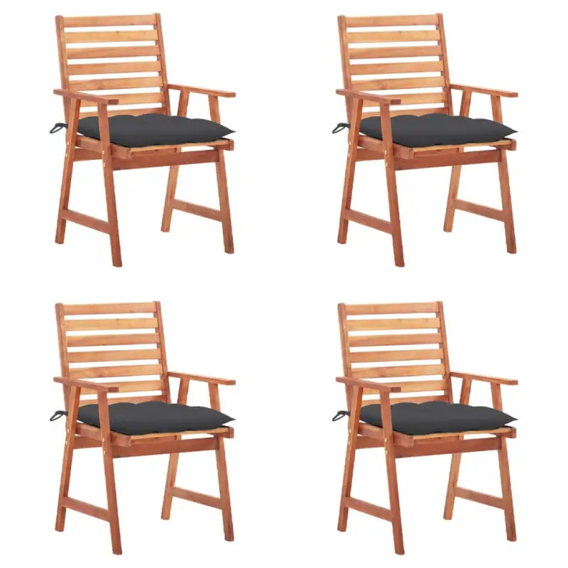 Massief acaciahout tuinstoelen set met kussens voor buiten eten - Antraciet / 4 - Tuinstoelen