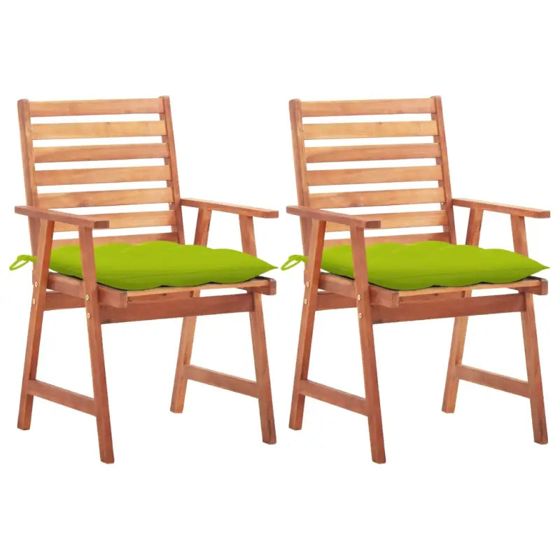 Massief acaciahout tuinstoelen set met kussens voor buiten eten - Heldergroen / 2 - Tuinstoelen