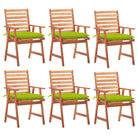 Massief acaciahout tuinstoelen set met kussens voor buiten eten - Heldergroen / 6 - Tuinstoelen