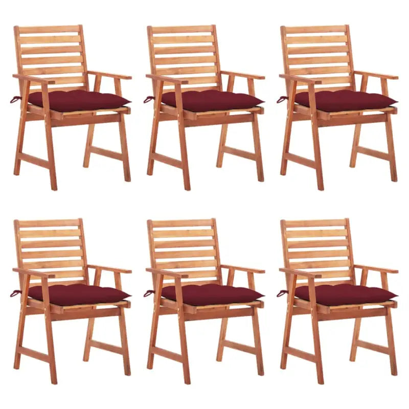 Massief acaciahout tuinstoelen set met kussens voor buiten eten - Wijnrood / 6 - Tuinstoelen