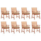 Massief acaciahout tuinstoelen set met kussens voor buiten eten - Beige / 8 - Tuinstoelen