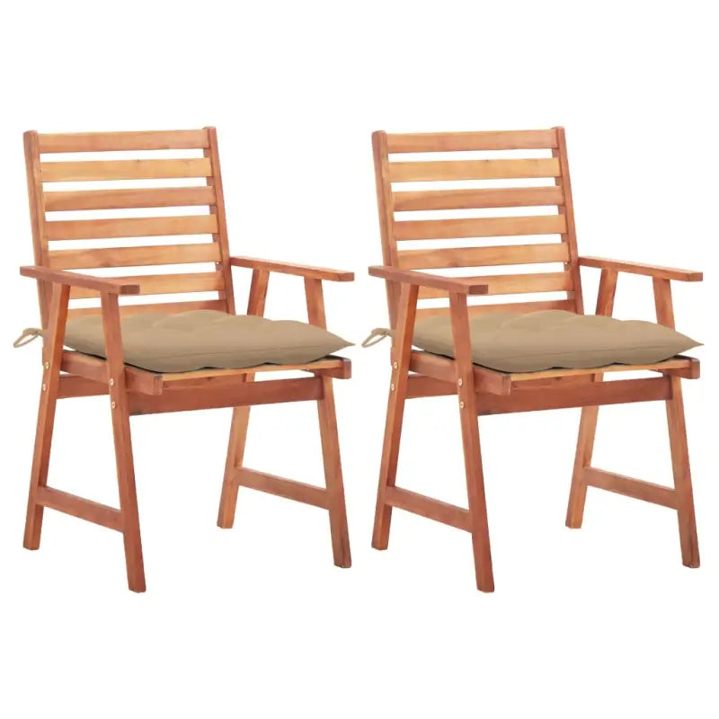 Massief acaciahout tuinstoelen set met kussens voor buiten eten - Beige / 2 - Tuinstoelen