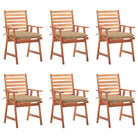 Massief acaciahout tuinstoelen set met kussens voor buiten eten - Beige / 6 - Tuinstoelen