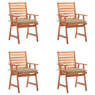 Massief acaciahout tuinstoelen set met kussens voor buiten eten - Beige / 4 - Tuinstoelen