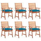Massief acaciahout tuinstoelen set met kussens voor buiten eten - Blauw / 6 - Tuinstoelen