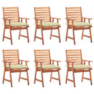 Massief acaciahout tuinstoelen set met kussens voor buiten eten - Crème / 6 - Tuinstoelen