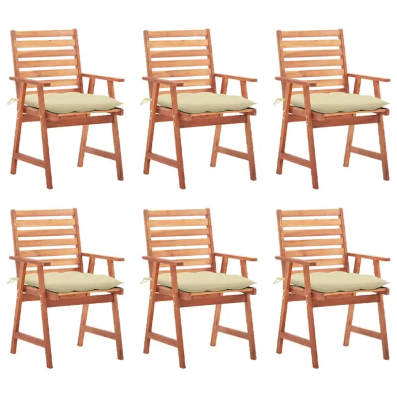 Massief acaciahout tuinstoelen set met kussens voor buiten eten - Crème / 6 - Tuinstoelen