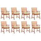 Massief acaciahout tuinstoelen set met kussens voor buiten eten - Crème / 8 - Tuinstoelen