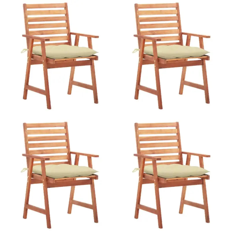 Massief acaciahout tuinstoelen set met kussens voor buiten eten - Crème / 4 - Tuinstoelen