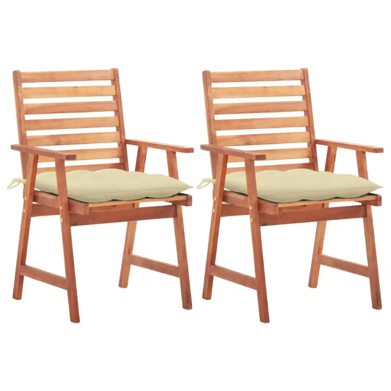 Massief acaciahout tuinstoelen set met kussens voor buiten eten - Crème / 2 - Tuinstoelen