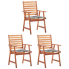 Massief acaciahout tuinstoelen set met kussens voor buiten eten - Grijs ruitpatroon / 3 - Tuinstoelen