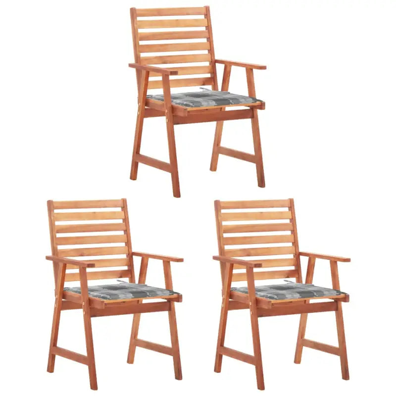 Massief acaciahout tuinstoelen set met kussens voor buiten eten - Grijs ruitpatroon / 3 - Tuinstoelen