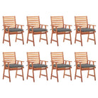 Massief acaciahout tuinstoelen set met kussens voor buiten eten - Grijs / 8 - Tuinstoelen
