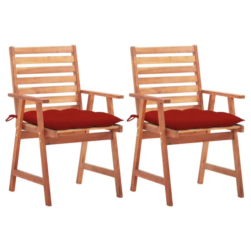 Massief acaciahout tuinstoelen set met kussens voor buiten eten - Rood / 2 - Tuinstoelen