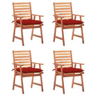 Massief acaciahout tuinstoelen set met kussens voor buiten eten - Rood / 4 - Tuinstoelen