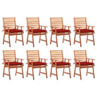 Massief acaciahout tuinstoelen set met kussens voor buiten eten - Rood / 8 - Tuinstoelen