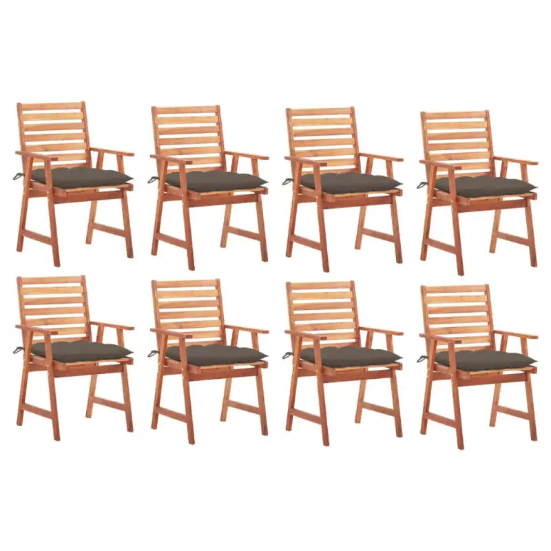 Massief acaciahout tuinstoelen set met kussens voor buiten eten - Taupe / 8 - Tuinstoelen