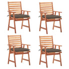 Massief acaciahout tuinstoelen set met kussens voor buiten eten - Taupe / 4 - Tuinstoelen