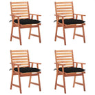Massief acaciahout tuinstoelen set met kussens voor buiten eten - Zwart / 4 - Tuinstoelen