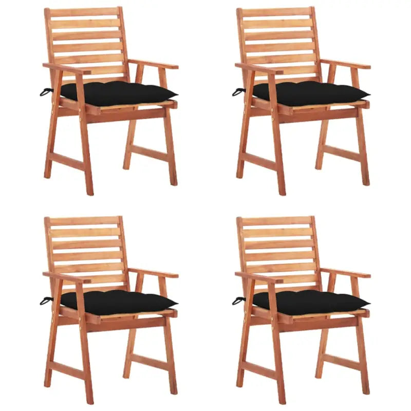 Massief acaciahout tuinstoelen set met kussens voor buiten eten - Zwart / 4 - Tuinstoelen