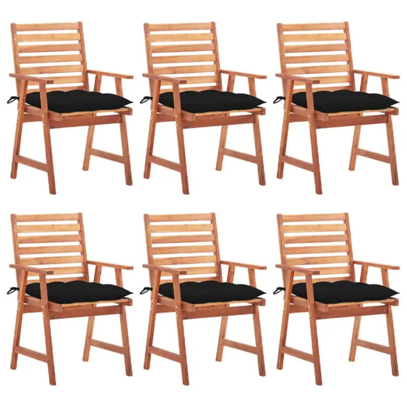 Massief acaciahout tuinstoelen set met kussens voor buiten eten - Zwart / 6 - Tuinstoelen