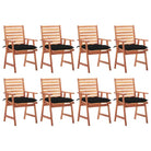 Massief acaciahout tuinstoelen set met kussens voor buiten eten - Zwart / 8 - Tuinstoelen