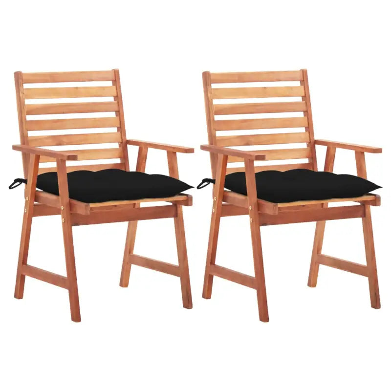 Massief acaciahout tuinstoelen set met kussens voor buiten eten - Zwart / 2 - Tuinstoelen