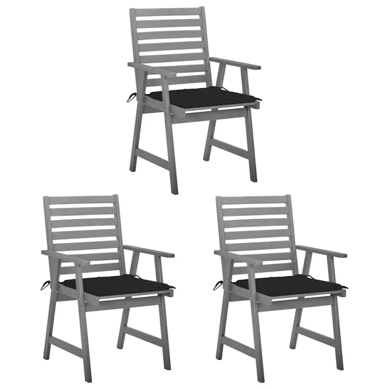 Massief acaciahout tuinstoelen set met kussens voor buitengebruik - Zwart / 3 - Tuinstoelen