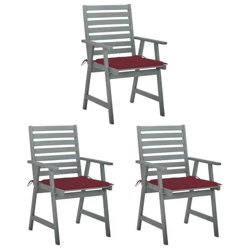 Massief acaciahout tuinstoelen set met kussens voor buitengebruik - Wijnrood / 3 - Tuinstoelen