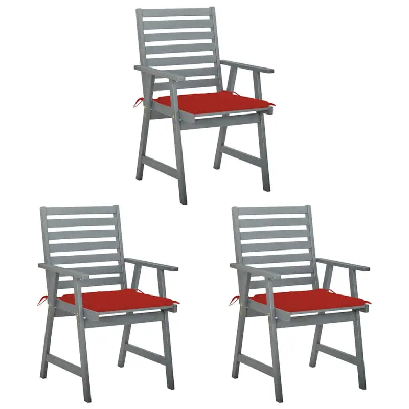 Massief acaciahout tuinstoelen set met kussens voor buitengebruik - Rood / 3 - Tuinstoelen