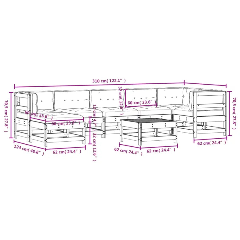 Massief Douglashout loungeset met voetenbank en salontafel voor in de tuin - Tuinsets