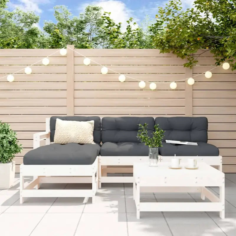 Massief Douglashout loungeset met voetenbank en salontafel voor in de tuin - Wit - Tuinsets
