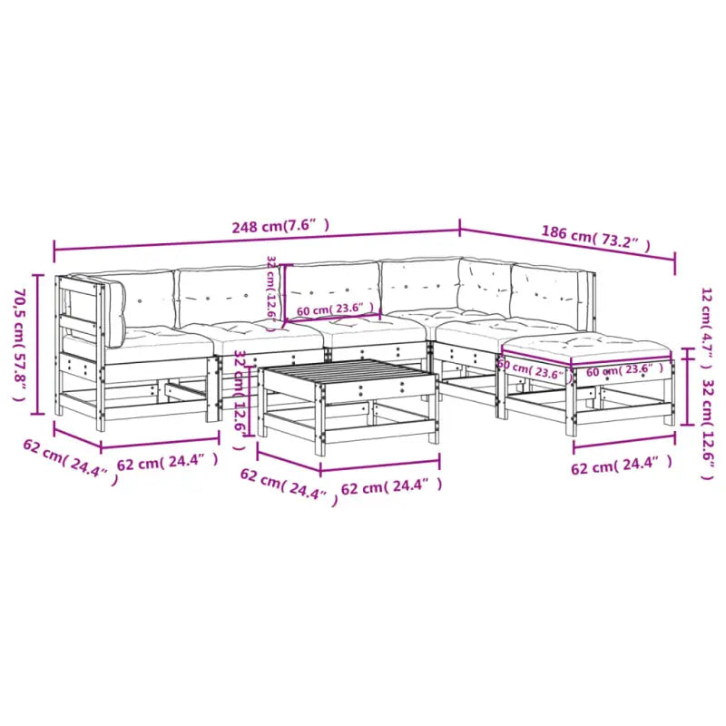 Massief Douglashout loungeset met voetenbank en salontafel voor de tuin - Tuinsets