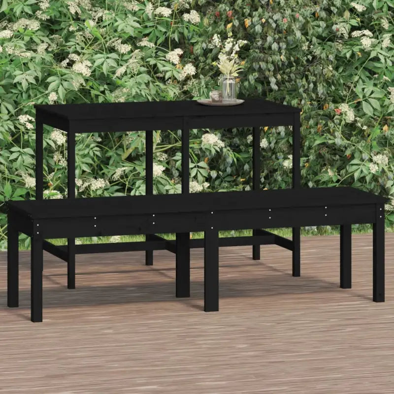 Massief Douglashout Tuinbank met Gelat ontwerp voor buitengebruik - Zwart grenenhout / 159.5 x 44 x 45 cm / 1