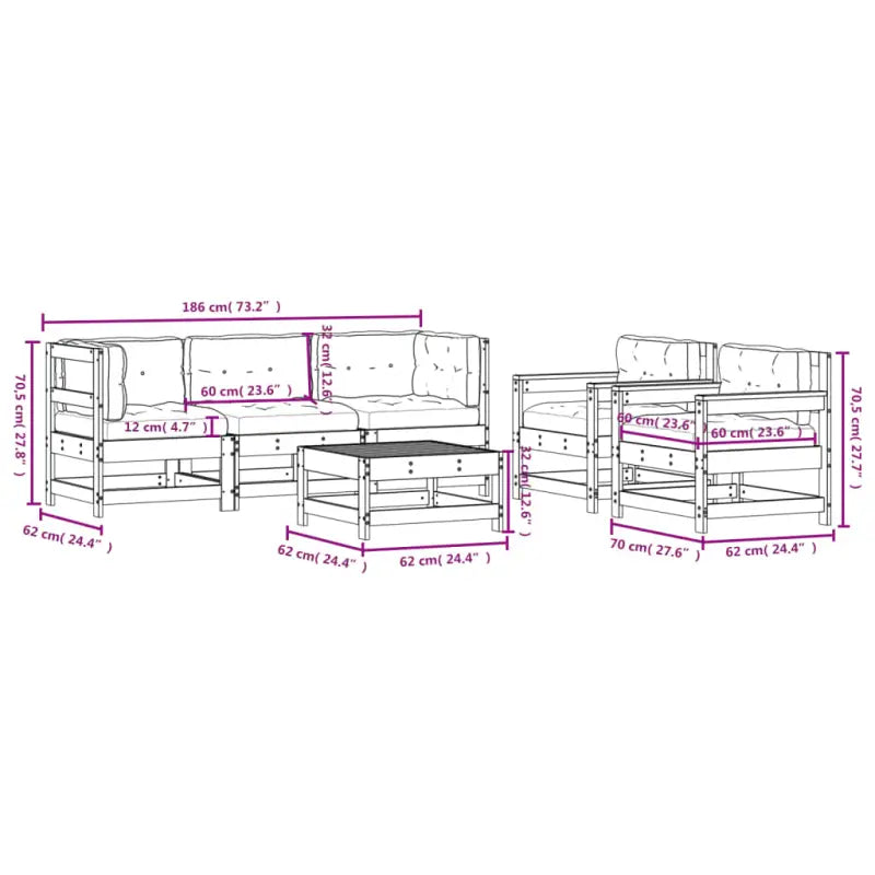 Massief Douglashout tuinset met houten loungeset en zachte kussens - Tuinsets