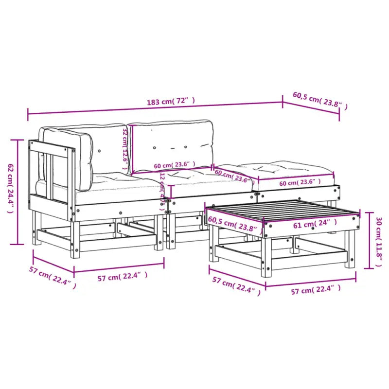 Massief Douglashout tuinset met loungeset en voetenbank of salontafel - Tuinsets