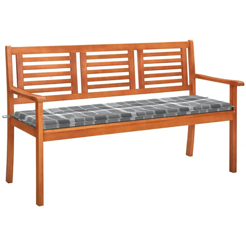 Massief Eucalyptushout Tuinbank met Kussen voor Buitenruimte - Grijs ruitpatroon / 150 cm / 1 - Tuinbanken