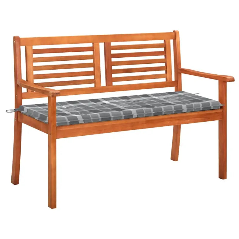 Massief Eucalyptushout Tuinbank met Kussen voor Buitenruimte - Grijs ruitpatroon / 120 cm / 1 - Tuinbanken