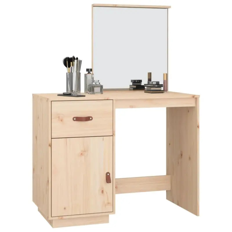 Massief Grenen Houten Slaapkamerkaptafel met Spiegel - Slaapkamerkaptafels